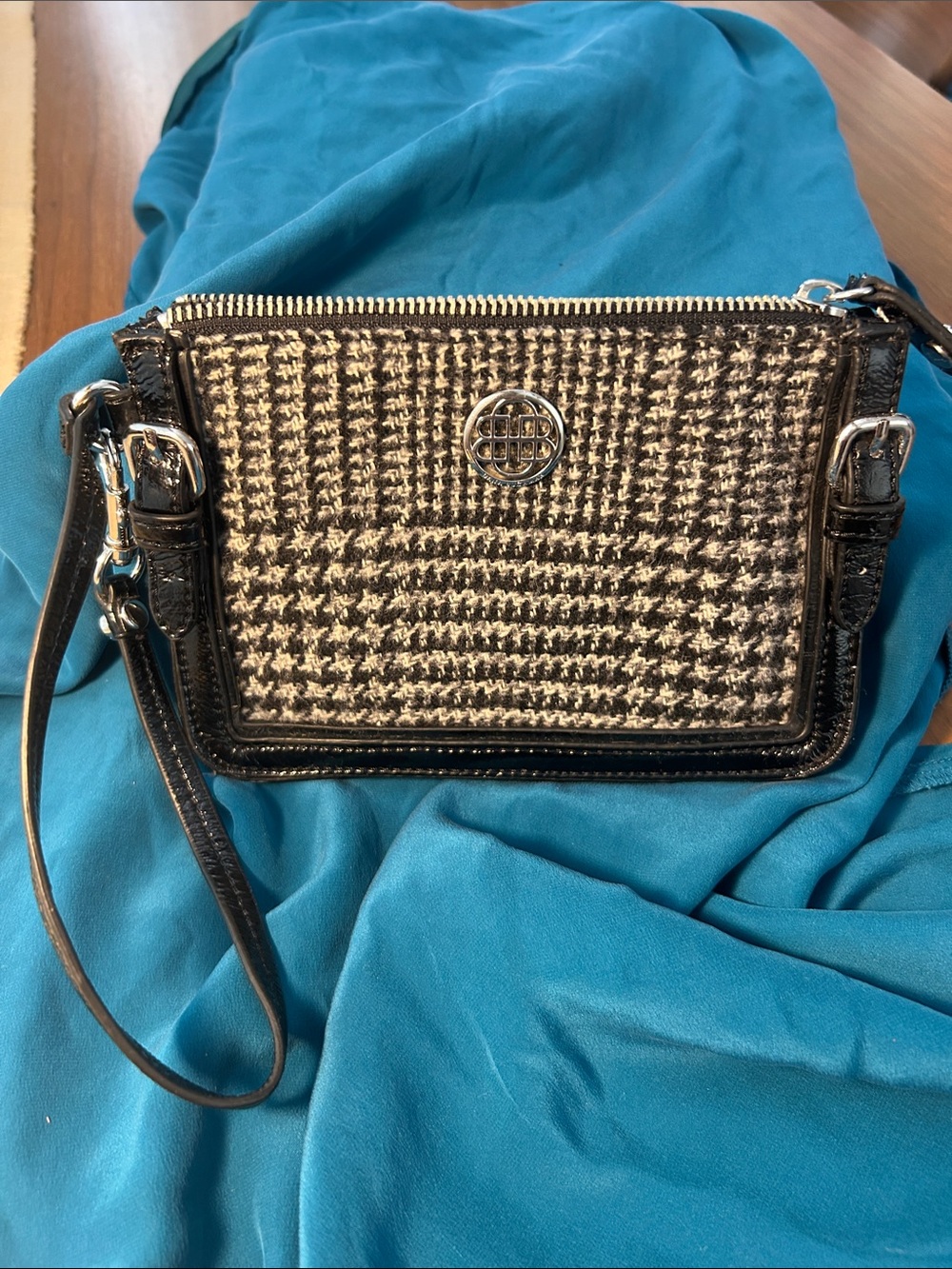 Dana Buchman Houndstooth Crossbody Bag with Black Trim & Belted Detail